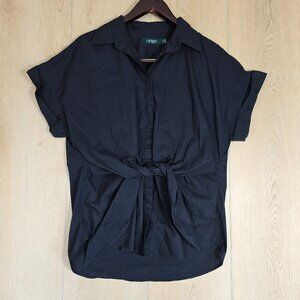 Ralph Lauren Twist-Front Cotton Short Sleeve Shirt / Top